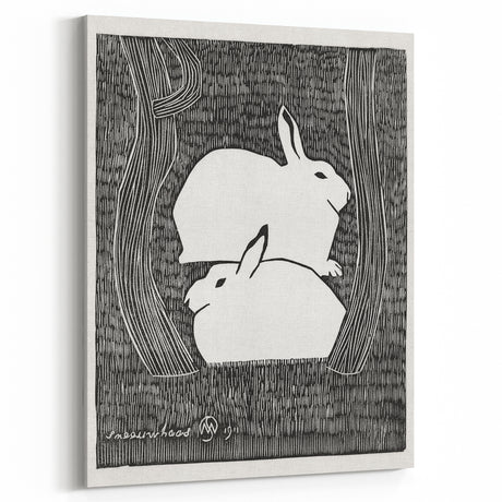 Minimalist Snow Hares Wall Art - Monochrome Animal Art Print