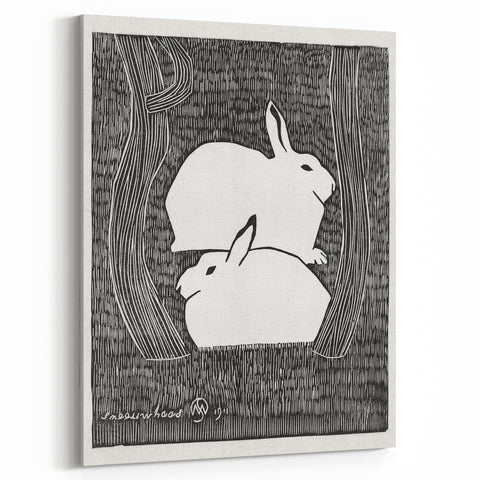 Minimalist Snow Hares Wall Art - Monochrome Animal Art Print