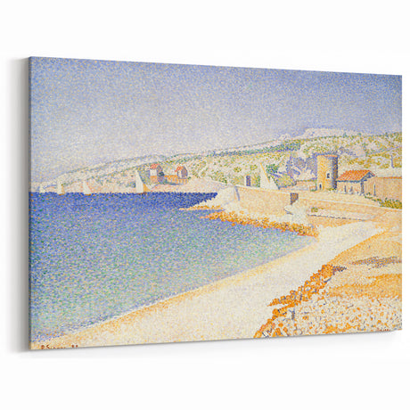 Pointillist Seaside Scene - Tranquil Modern Wall Art in Soft Colors