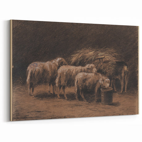 Realism Art Prints - Sheep in Stable by Rosa Bonheur Rustic Animal Art