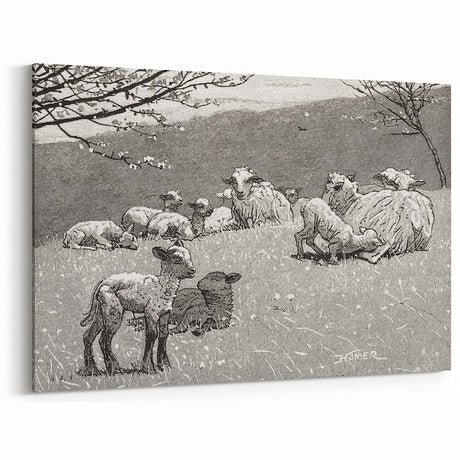 Realism Art Prints - Spring Lamb by Winslow Homer Pastoral Landscape Art