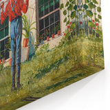 Realism Art Prints - Garden Scene with Farmer and Red House on Canvas