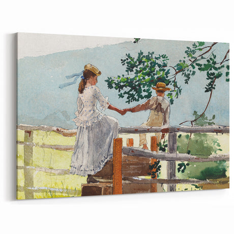 Realism Art Prints - Nostalgic Countryside Scene with Children on Canvas