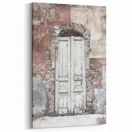 Rustic Italian Door Art Print - Vintage Stone Wall Canvas Decor