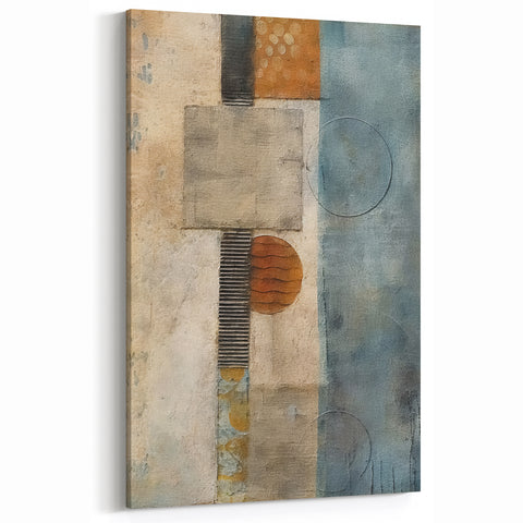 Rustic Abstract Geometric Strokes - Blue, Beige, and Orange Wall Art