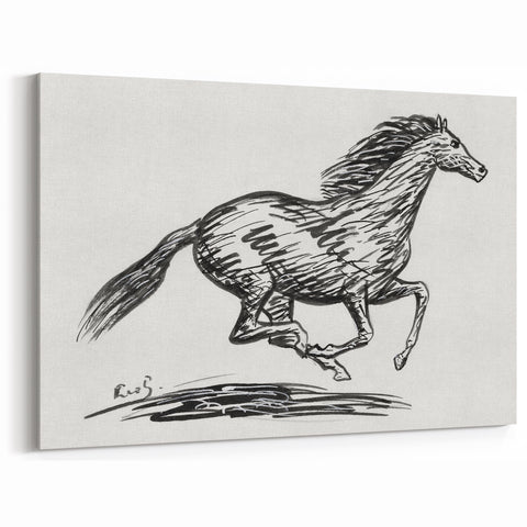 Minimalist Galloping Horse Wall Art - Modern Black and White Decor