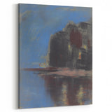 Modern Wall Art - Atmospheric Blue Lake under Black Rock for Tranquil Decor