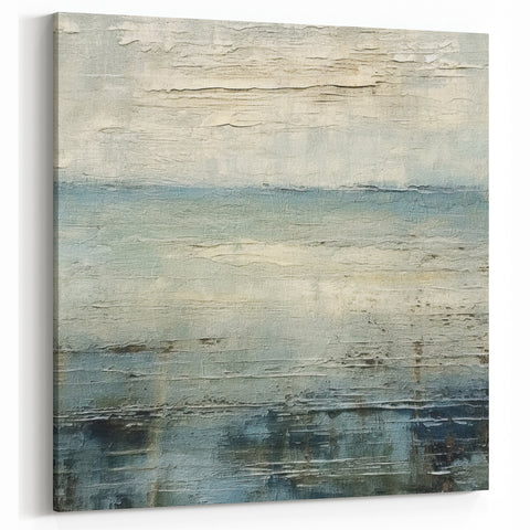 Coastal Retreat Abstract Strokes Art – Blue, Aqua, and Sand Canvas Print