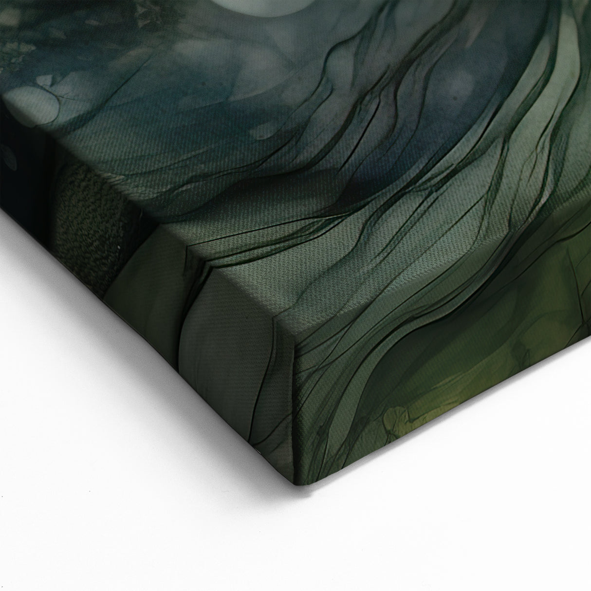 Fluid Green Abstract Art - Deep Forest Tones with Gold Accents Print