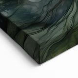Fluid Green Abstract Art - Deep Forest Tones with Gold Accents Print