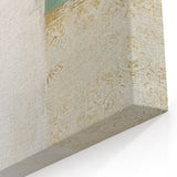 Elegant Patchwork Abstract Art - White, Gold, and Teal Canvas Print