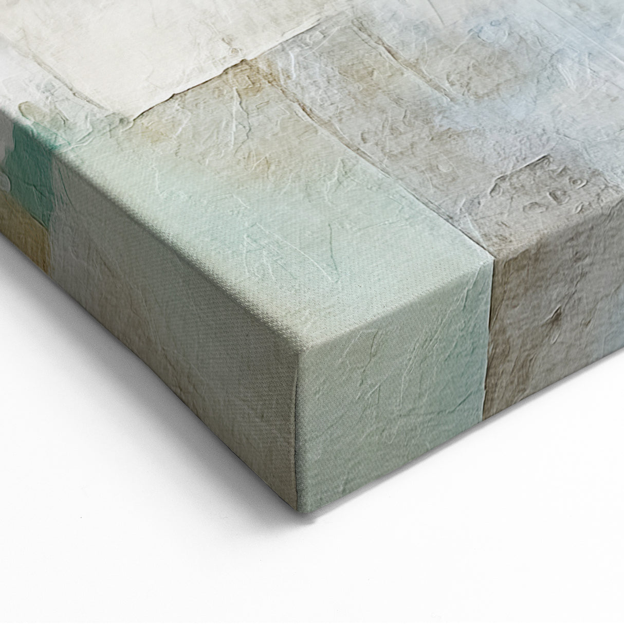 Elegant Patchwork Abstract Art - White, Gold, and Teal Canvas Print