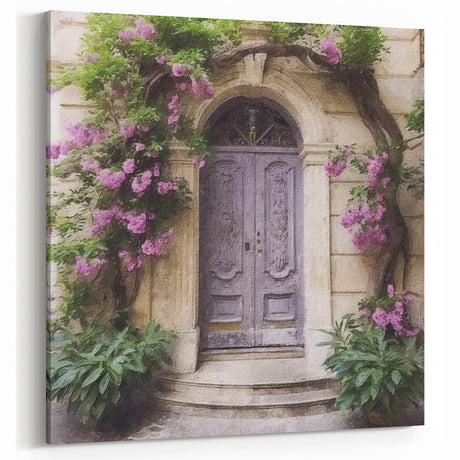 Floral French Door Canvas Print - Vintage European Door Wall Art