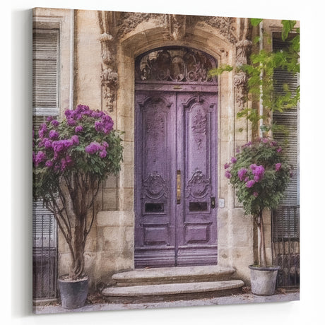 Ornate Purple French Door Canvas - Vintage Parisian Doorway Art