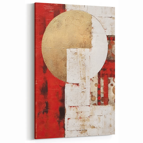 Geometric Abstract Line Art - Red and Gold Circle Canvas Print