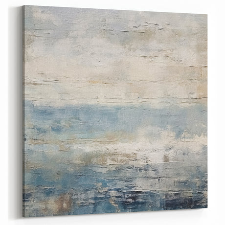 Misty Coastal Abstract Line Art - Blue and Beige Canvas Print