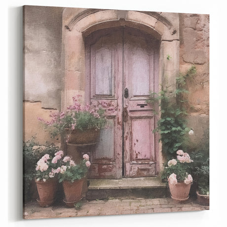 Rustic Pink French Door Canvas - Vintage Floral Parisian Wall Art