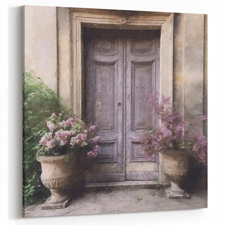 Rustic Lavender French Door Canvas - Vintage Parisian Floral Art