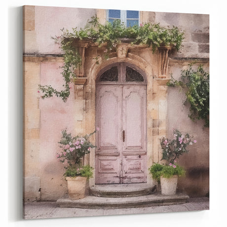 Blush Pink French Door Canvas - Vintage Parisian Courtyard Art Print