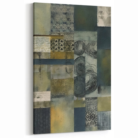 Patchwork Geometric Abstract Art - Deep Green and Blue Canvas Print