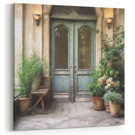 Rustic Blue French Door Art - Vintage Parisian Patio Canvas Print