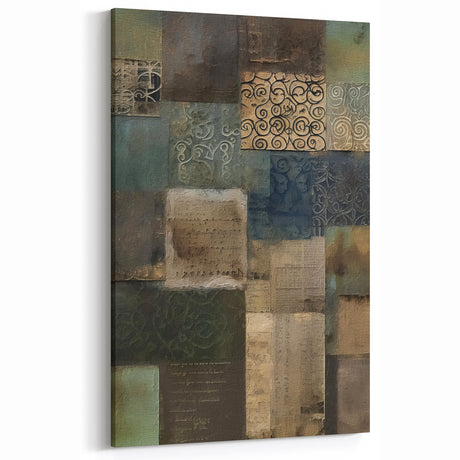 Vintage Charm Abstract Line Art - Green and Beige Decorative Canvas