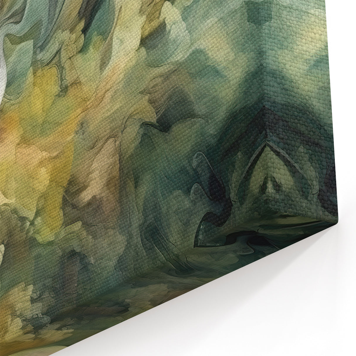 Nature's Harmony Abstract Art - Green and Yellow Fluid Strokes Canvas