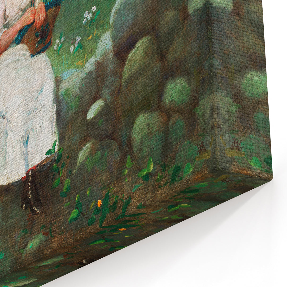 Charming Realism Art Print of Woman by Peach Blossoms in Pastoral Scene