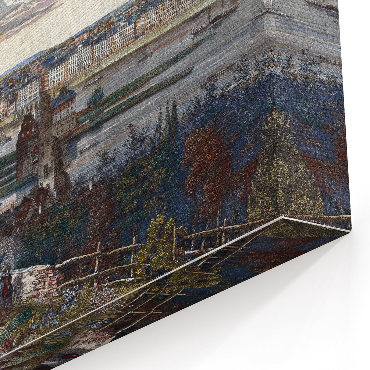Detailed Realism Art Print of Historic Cityscape View from Sachsenhausen
