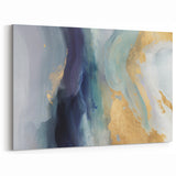 Ocean Breeze Abstract Line Canvas - Blue and Gold Strokes Artwork