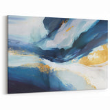 Ocean Waves Abstract Line Art - Blue and Gold Strokes Canvas Print