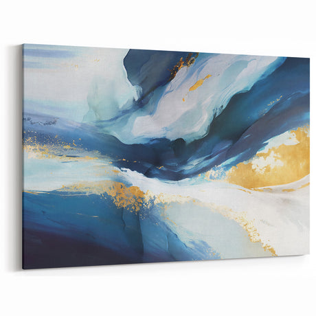 Ocean Waves Abstract Line Art - Blue and Gold Strokes Canvas Print