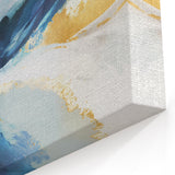 Ocean Waves Abstract Line Art - Blue and Gold Strokes Canvas Print