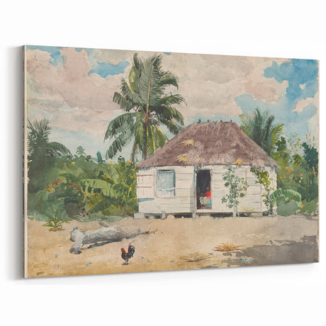 Native Hut at Nassau Realism Art Print - Tropical Landscape Canvas Decor