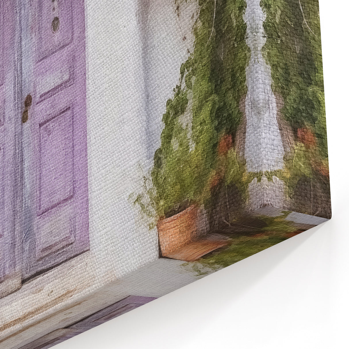 Lavender Door Wall Art - Greek Double Door with Pink Bougainvillea