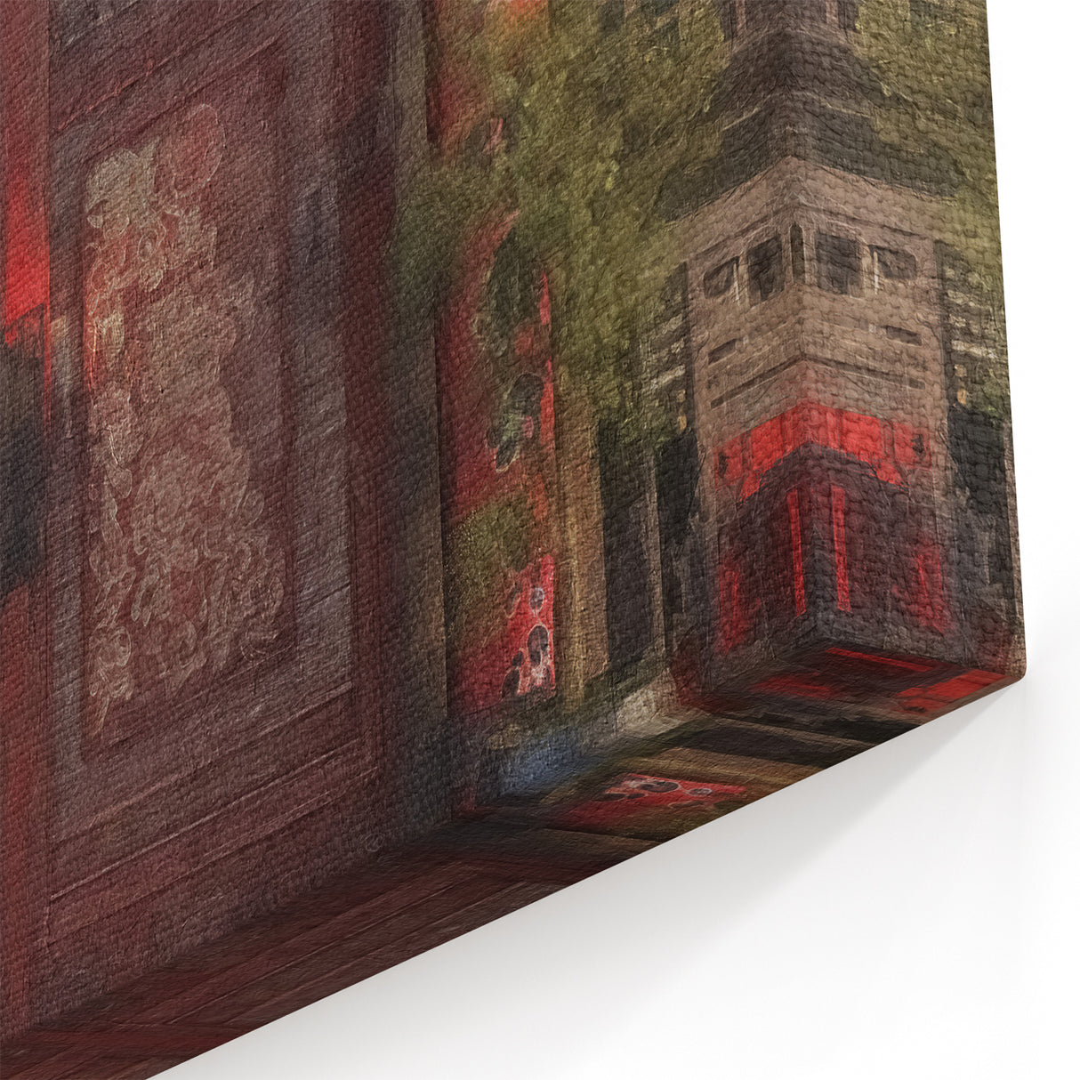Fusuma Door Print - Japanese Red Door and Lanterns Wall Art