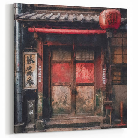 Vintage Japanese Door Art - Traditional Street Lantern Photography