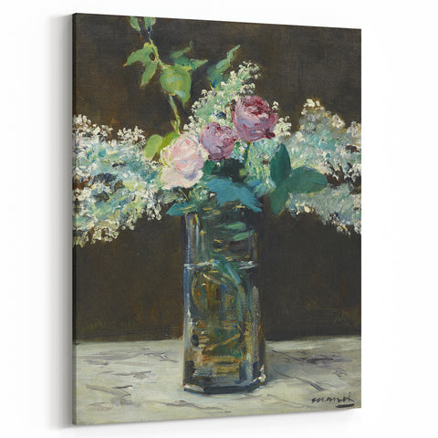 Impressionism Wall Art - Vase of White Lilacs and Roses - Floral Print