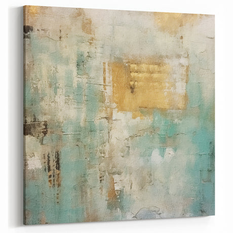 Textured Abstract Line Art - Teal and Beige Brush Strokes Canvas