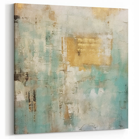 Textured Abstract Line Art - Teal and Beige Brush Strokes Canvas