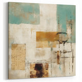 Abstract Line Art - Teal and Beige Geometric Canvas with Earthy Tones