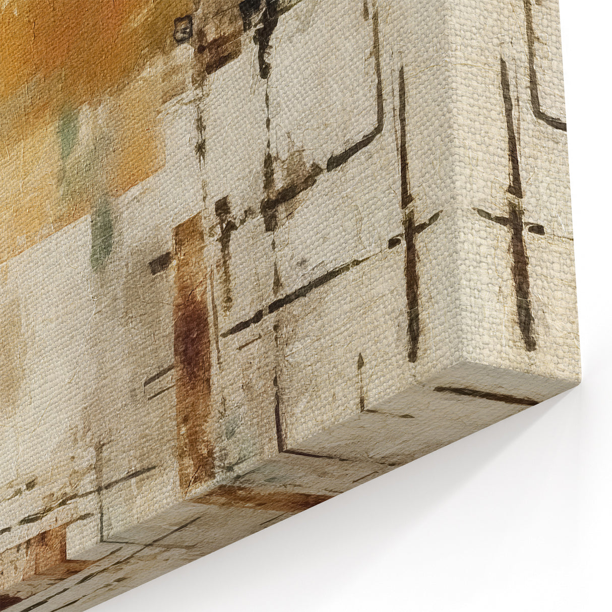 Abstract Line Art - Teal and Beige Geometric Canvas with Earthy Tones