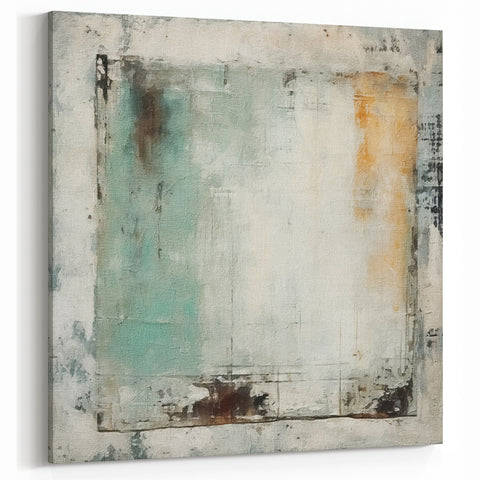 Minimalist Teal and Beige Abstract Canvas - Geometric Textured Art