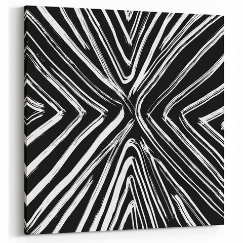 Black and White Line Art - Dynamic Geometric Brush Strokes Canvas