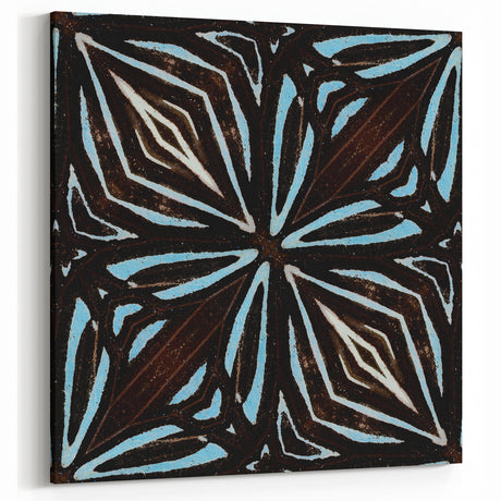 Geometric Abstract Art - Dark Brown, Blue, and White Patterned Canvas