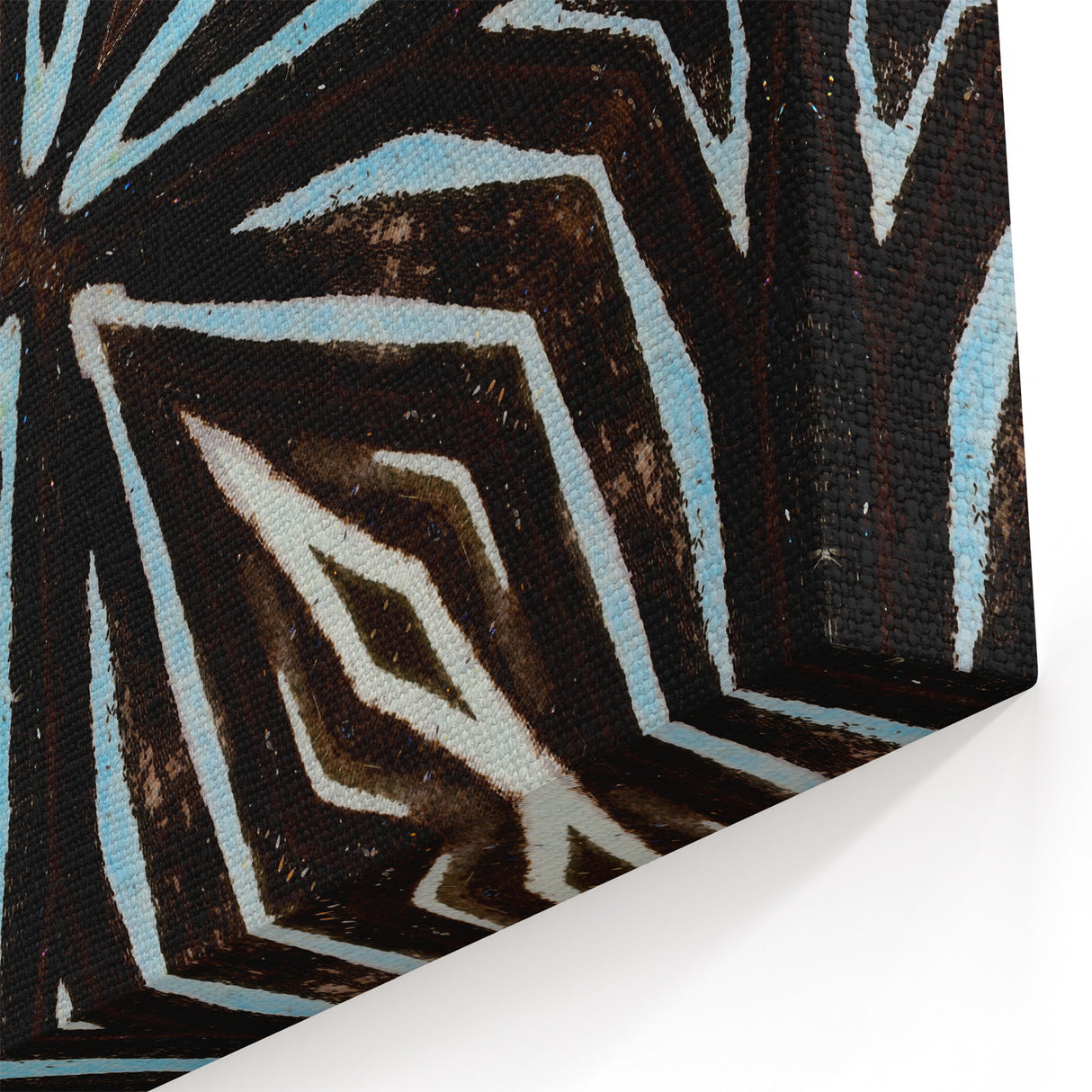 Geometric Abstract Art - Dark Brown, Blue, and White Patterned Canvas
