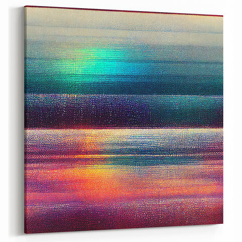 Vibrant Mosaic Abstract Art - Teal, Purple, and Sunset Stripes Canvas