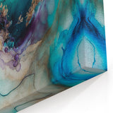 Ethereal Underwater Abstract Art - Teal, Purple, and Beige Fluid Canvas