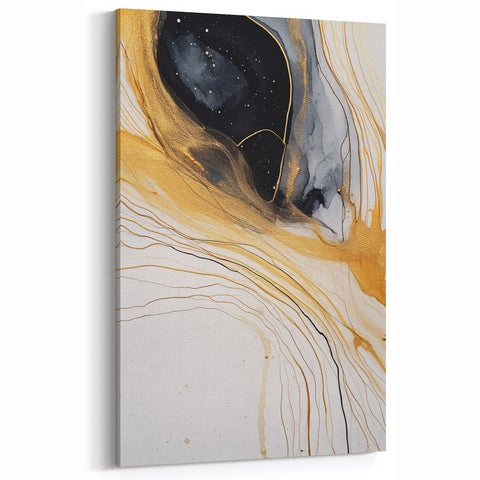 Gold and Black Abstract Art - Luxurious Fluid Ink Canvas Print