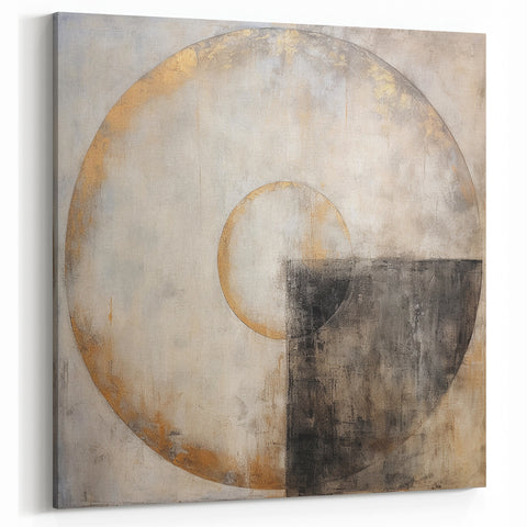 Minimalist Abstract Art - Gold and Gray Circular Geometric Design